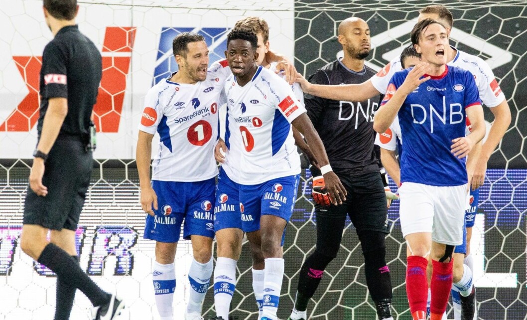 Ranheim utlikner til 1-1 under eliteseriekampen i fotball mellom Vålerenga og Ranheim på Intility Arena. Foto: Audun Braastad / NTB scanpix