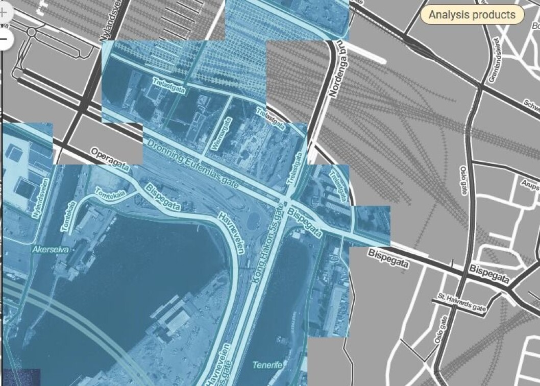 Nettstedet Surging Seas viser hvor mye havet stiger ved global oppvarming. Her har VårtOslo klikket seg inn på Bjørvika ved fire graders oppvarming. Skjermdump: Surging Seas / Climate Central Nettstedet Surging Seas viser hvor mye havet stiger ved global oppvarming. Her har VårtOslo klikket seg inn på Bjørvika ved fire graders oppvarming. Skjermdump: Surging Seas / Climate Central