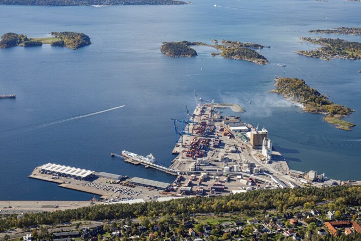 På Kneppeskjæret ved Sjursøya i Sydhavna skal CO2-fangst mellomlagres. Foto: Fortum På Kneppeskjæret ved Sjursøya i Sydhavna skal CO2-fangst mellomlagres. Foto: Fortum