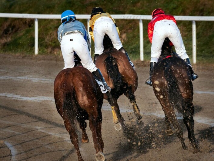 I det de raste over mål var to hester foran Viktoria og Ciccarelli. Foto: Bjørnar Morønning I det de raste over mål var to hester foran Viktoria og Ciccarelli. Foto: Bjørnar Morønning