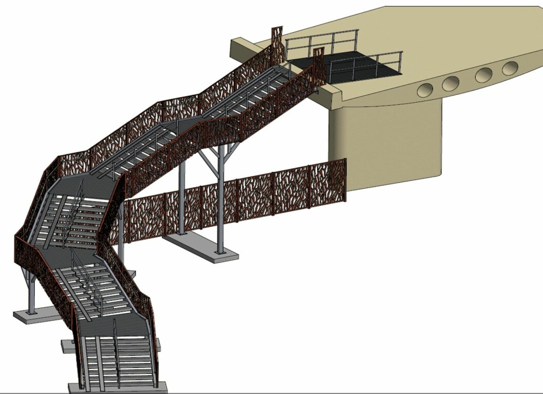 Et illustrasjonsbilde av hvordan trappa til Sørenga bro vil se ut. Illustrasjon: Bymiljøetaten