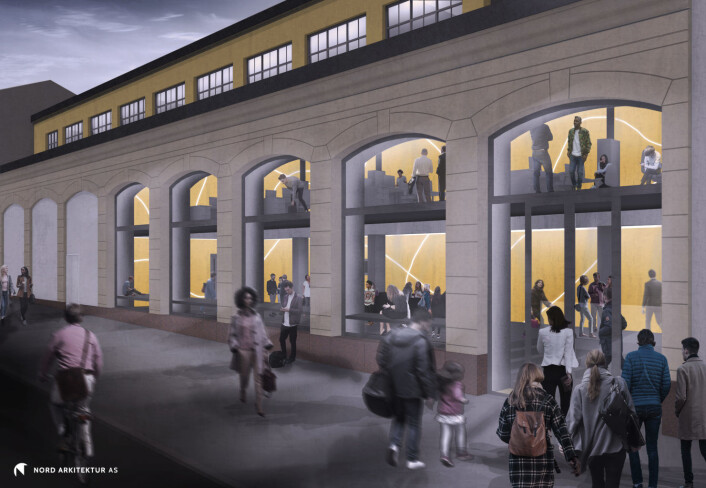 Slik så arkitektene for seg at Kulturstedet ville blitt seende ut fra utsiden. Illustrasjon: Nord arkitektur Slik så arkitektene for seg at Kulturstedet ville blitt seende ut fra utsiden. Illustrasjon: Nord arkitektur