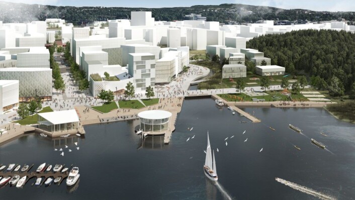 Her er plan- og bygningsetatens fremtidsvisjon for Bestumkilen og Skøyen. Men E18 blir liggende oppe i dagen, bak bygningene ned mot strandsonen. Illustrasjon: Plan- og bygningsetaten / Oslo kommune Her er plan- og bygningsetatens fremtidsvisjon for Bestumkilen og Skøyen. Men E18 blir liggende oppe i dagen, bak bygningene ned mot strandsonen. Illustrasjon: Plan- og bygningsetaten / Oslo kommune