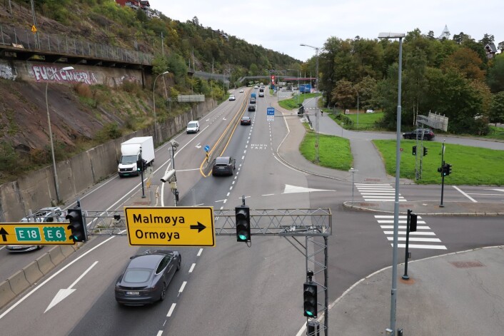 Det var i kollektivfeltet på E18 Mosseveien mellom Ulvøya og Malmøya Ivar Grøneng skal ha hindret trafikken. Foto: André Kjernsli Det var i kollektivfeltet på E18 Mosseveien mellom Ulvøya og Malmøya Ivar Grøneng skal ha hindret trafikken. Foto: André Kjernsli