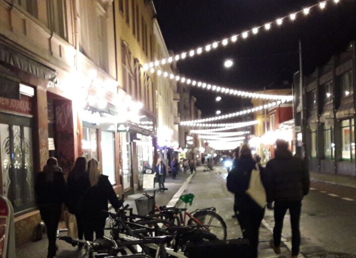Julestjernene lyser godt opp butikkenes fasader. For godt, mener noen. Foto: Anders Høilund Julestjernene lyser godt opp butikkenes fasader. For godt, mener noen. Foto: Anders Høilund