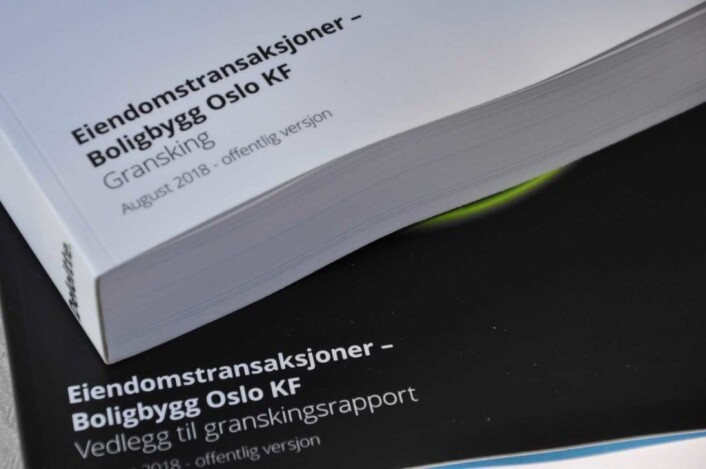 Disse to granskingsrapportene fra Deloitte kostet Oslo kommune 13 millioner kroner. I tillegg kommer kostandene ved de andre Boligbygg-granskingene. Foto: Arnsten Linstad Disse to granskingsrapportene fra Deloitte kostet Oslo kommune 13 millioner kroner. I tillegg kommer kostandene ved de andre Boligbygg-granskingene. Foto: Arnsten Linstad