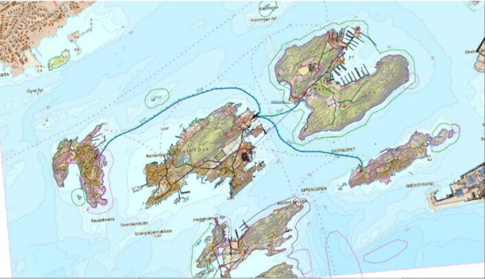 Foreløpig plan over vannforsyningen som skal etableres til øyene. Foreløpig plan over vannforsyningen som skal etableres til øyene.