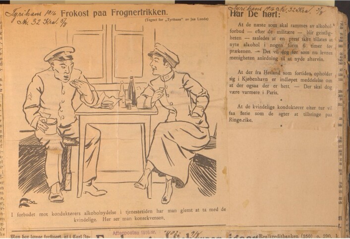 Alkohol i arbeidstida – og fullt lovlig ifølge Tyrihans. Kilde: Tyrihans, 05. august 1916 Alkohol i arbeidstida – og fullt lovlig ifølge Tyrihans. Kilde: Tyrihans, 05. august 1916