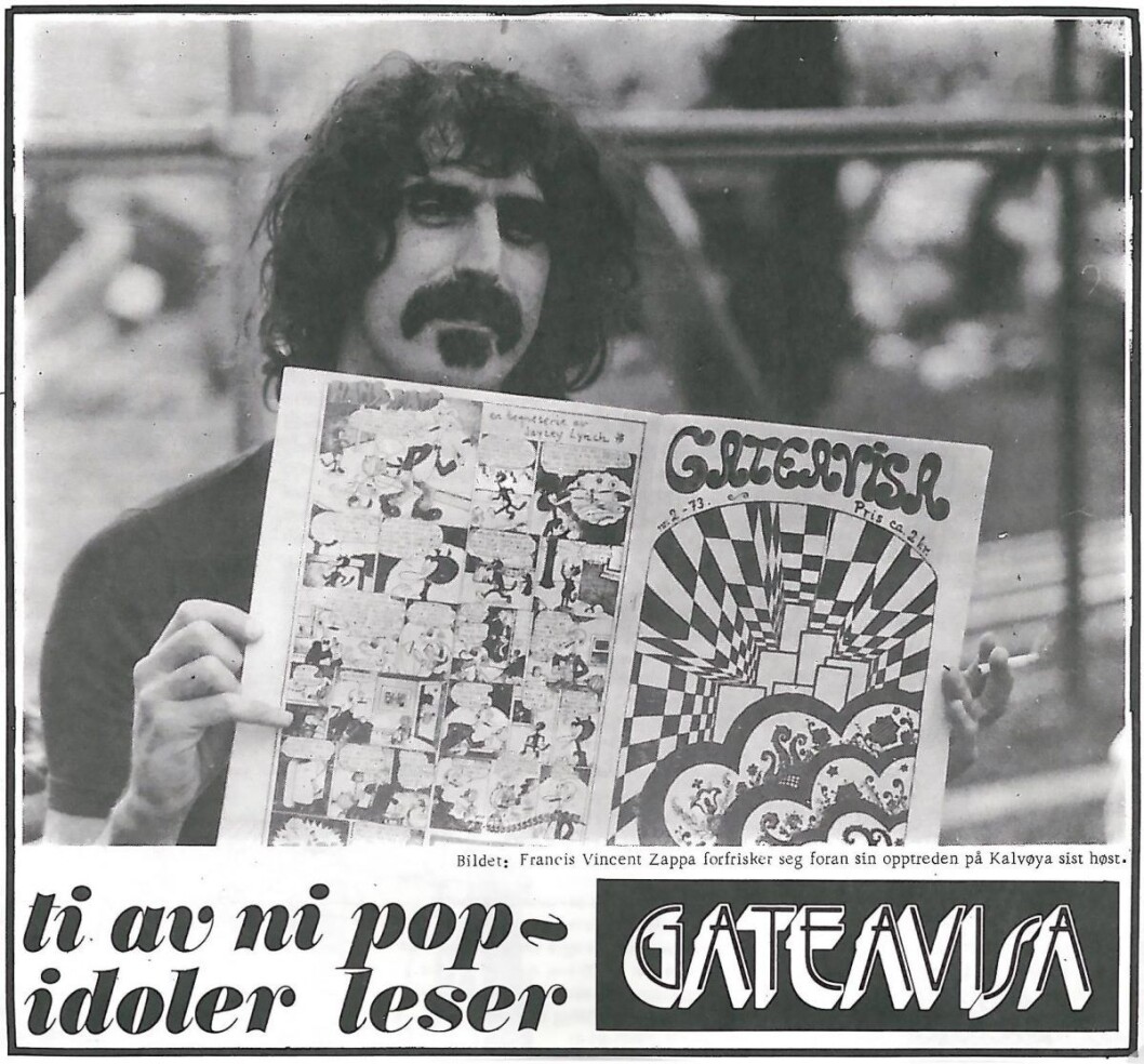 — Bildet av Frank Zappa tok jeg bak scenen på Kalvøya-festivalen. Det brukte vi i en abonnementskampanje, sier Audun Engh. Foto: Audun Engh — Bildet av Frank Zappa tok jeg bak scenen på Kalvøya-festivalen. Det brukte vi i en abonnementskampanje, sier Audun Engh. Foto: Audun Engh