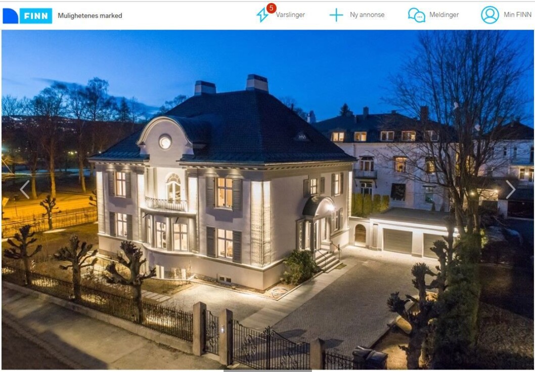 En unik og 70 millioner kroner dyr boligeiendom i Sigyns gate på Frogner var fjorårets mest populære annonse på Finn.no. Foto: Skjermdump fra annonsen En unik og 70 millioner kroner dyr boligeiendom i Sigyns gate på Frogner var fjorårets mest populære annonse på Finn.no. Foto: Skjermdump fra annonsen