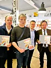 Designer Peder Bernhardt og tegneserieskaperne Bjarte Agdestein, Ronald Kabíček og Endre Skander.