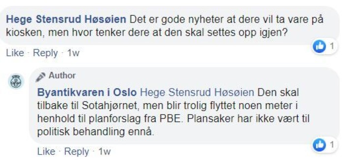 Byantikvaren forteller tydelig hvor de mener Sota-kiosken skal stå. Skjermdump fra Facebook Byantikvaren forteller tydelig hvor de mener Sota-kiosken skal stå. Skjermdump fra Facebook