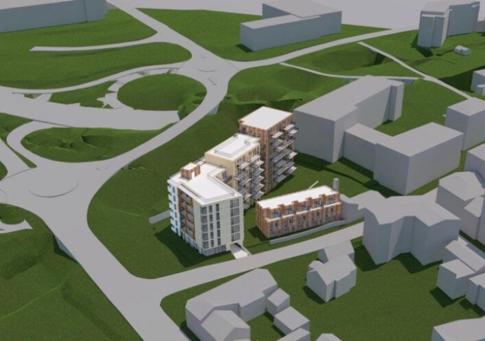 Dette er ett av utbyggingsalternativene OBOS har for tomta i Etterstadgata der Sotakiosken ligger omtrent ved der den buede blokken er illustrert. Illustrasjon: Link arkitektur Dette er ett av utbyggingsalternativene OBOS har for tomta i Etterstadgata der Sotakiosken ligger omtrent ved der den buede blokken er illustrert. Illustrasjon: Link arkitektur