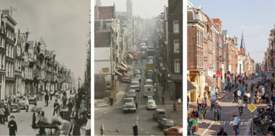 Haarlemmerdijk i Amsterdam i 1900, 1971 og 2013. Historiske fotoer fra The Amsterdam Archives. Det nyeste bildet er tatt av Thomas Schlijper