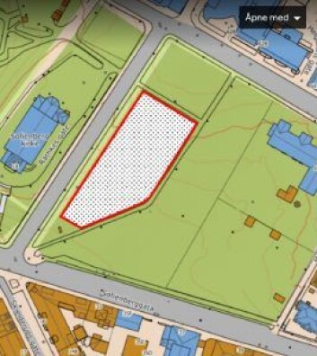 Det foreslåtte området for hundelufting langs Rathkes gate er skravert. Det foreslåtte området for hundelufting langs Rathkes gate er skravert.