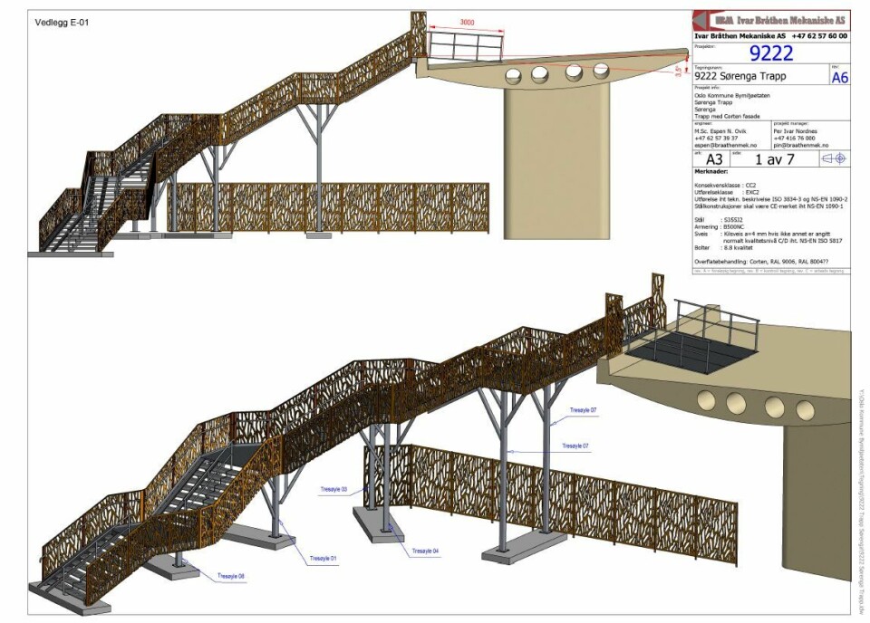 Slik vil den nye trappa fra Sørenga bro se ut. Illustrasjon: Plan- og bygningsetaten