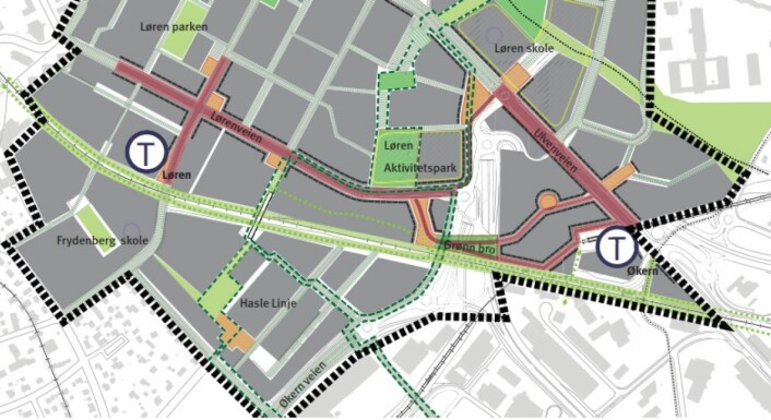 Dette er området i Økernveien 64 hvor den nye aktivitetsparken planlegges bygget. Illustrasjon: Pir II Oslo / Multiconsult