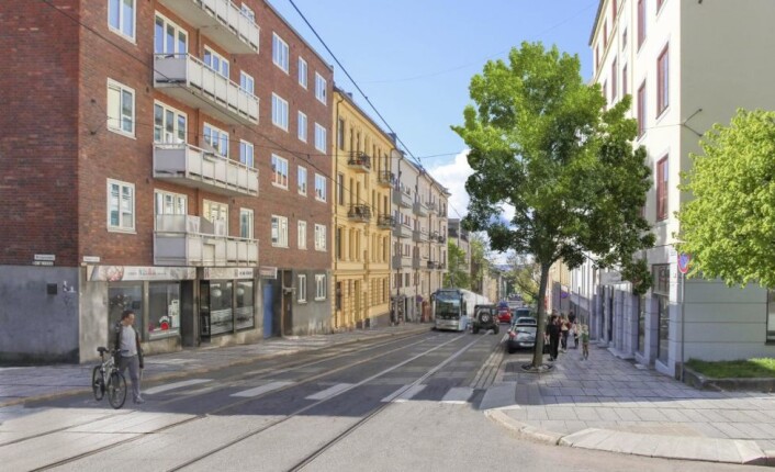 I konseptet Ensidig parkering settes det av plass til brede parkerings- og vareleveringslommer på vestsiden av gaten. I konseptet Ensidig parkering settes det av plass til brede parkerings- og vareleveringslommer på vestsiden av gaten.