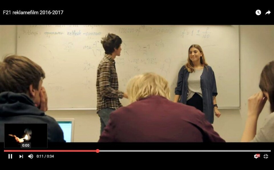 Foran Star Wars-filmen Rogue One kjørte Fyrstikkalleen skole en reklamefilm rettet mot søkere til skolen. Foto: Skjermdump