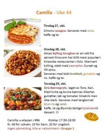 En meny i Borettslaget Kollektivet. En meny i Borettslaget Kollektivet.