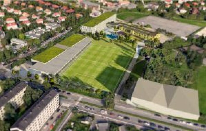 Slik kan det se ut på Voldsløkka i 2022. Skolebygget er det lange hvite øverst. Heidenreich-bygget som skal bevares er det lange gule huset knyttet til skolebygget. Foran dette og på skoletomten står det i dag et stort rødt murbygg som tilhørte nettopp Heidenreich-fabrikken. Illustrasjon: Asplan Viak AS Slik kan det se ut på Voldsløkka i 2022. Skolebygget er det lange hvite øverst. Heidenreich-bygget som skal bevares er det lange gule huset knyttet til skolebygget. Foran dette og på skoletomten står det i dag et stort rødt murbygg som tilhørte nettopp Heidenreich-fabrikken. Illustrasjon: Asplan Viak AS