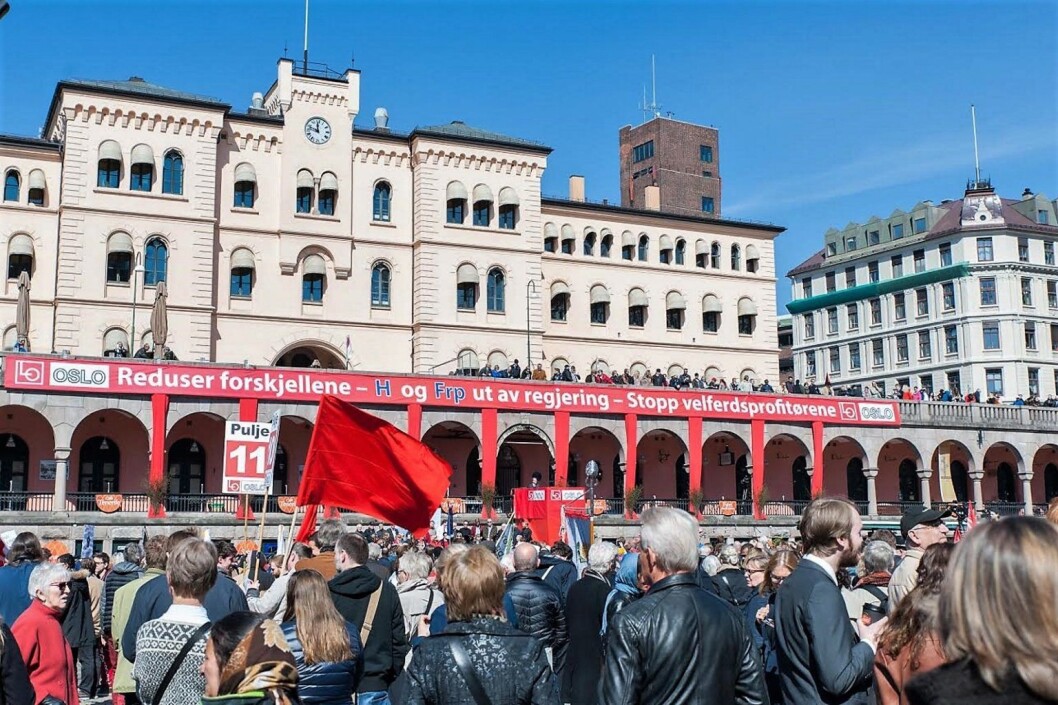 Årets 1. mai-markering samlet vel 8.000 mennesker på Youngstorget i Oslo. Foto: Anna Carlsson Årets 1. mai-markering samlet vel 8.000 mennesker på Youngstorget i Oslo. Foto: Anna Carlsson