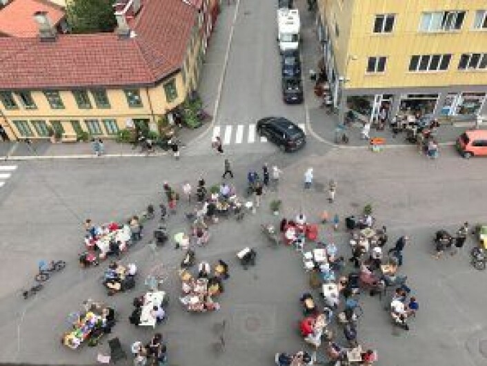 Kampen Vels forslag om å stenge Thorbjørn Egners plass helt for biltrafikk fikk flertall i bystyret i 2017. Foto: Even Westvang Kampen Vels forslag om å stenge Thorbjørn Egners plass helt for biltrafikk fikk flertall i bystyret i 2017. Foto: Even Westvang