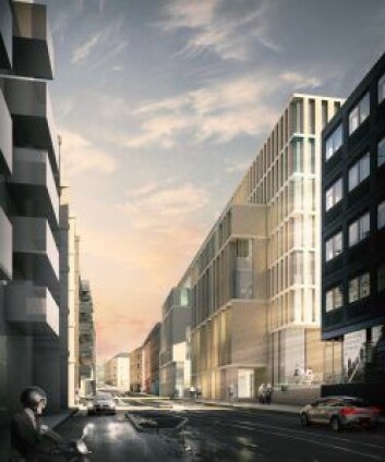 Slik ser arkitektene for seg bygget i Schweigaards gate. Naboene mener at det blir stående som en mørk mastodont på kveldstid og i helgene. Illustrasjon: Kristin Jarmund Arkitekter Slik ser arkitektene for seg bygget i Schweigaards gate. Naboene mener at det blir stående som en mørk mastodont på kveldstid og i helgene. Illustrasjon: Kristin Jarmund Arkitekter