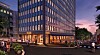 Obos vil gjøre om sine gamle lokaler til et hotell med takbar og 180 rom. Skissen er ikke en nøyaktig gjengivelse av det ferdige bygget og området rundt, understreker selskapet.