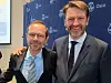 Finansbyråd Hallstein Bjercke (V) og byrådsleder Eirik Lae Solberg (H) etter å ha lagt frem det borgerlige byrådets budsjettforslag onsdag denne uken. Foto: Arnsten Linstad