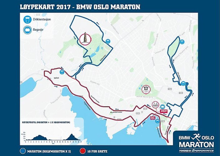 Løypa for BMW Oslo maraton 2017 går utelukkende i Oslo vest. Løypa for BMW Oslo maraton 2017 går utelukkende i Oslo vest.