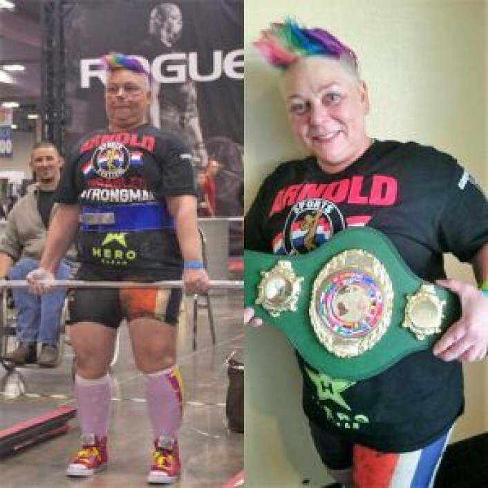 Her vinner Karen verdensrekorden i dødløft i Arnold Classic Disabled. Foto: Privat Her vinner Karen verdensrekorden i dødløft i Arnold Classic Disabled. Foto: Privat