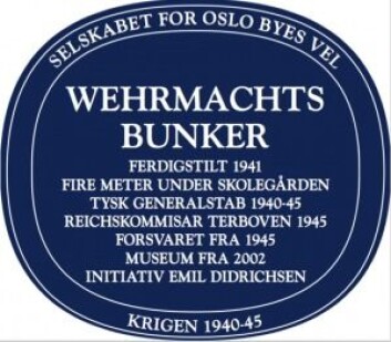 Slik ser skiltet for Wehrmachts Bunker ut. (Foto: Oslo Byes Vel) Slik ser skiltet for Wehrmachts Bunker ut. (Foto: Oslo Byes Vel)
