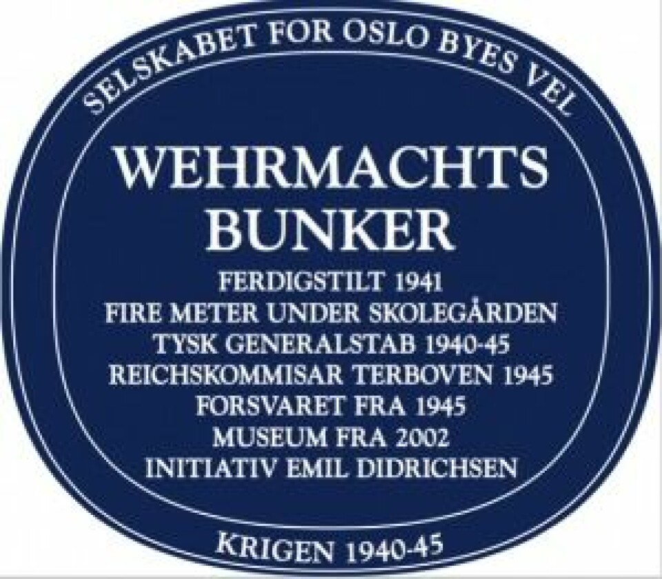 Slik ser skiltet for Wehrmachts Bunker ut. (Foto: Oslo Byes Vel)