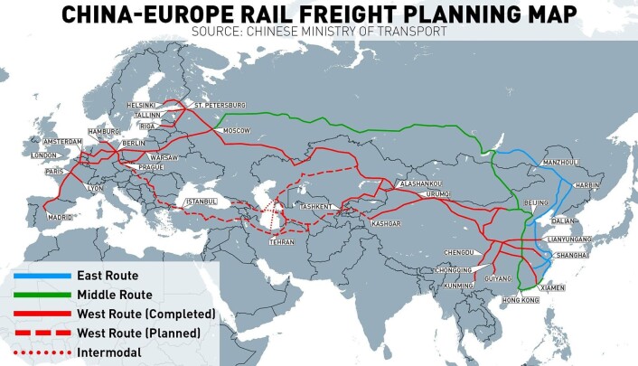 Her kan 5000 transporttog gå hver dag innen 2020. Kilde: Kinas transportministerium Her kan 5000 transporttog gå hver dag innen 2020. Kilde: Kinas transportministerium