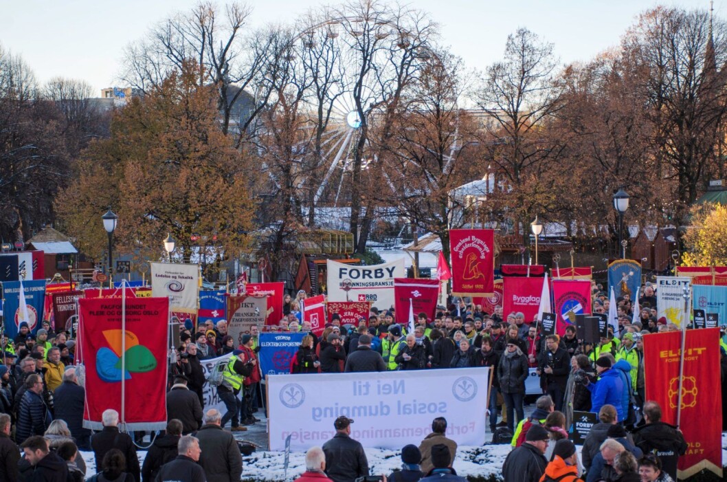 Fra dagens markering mot bemanningsbyråer utenfor Stortinget. Foto: Morten Lauveng Jørgensen Fra dagens markering mot bemanningsbyråer utenfor Stortinget. Foto: Morten Lauveng Jørgensen