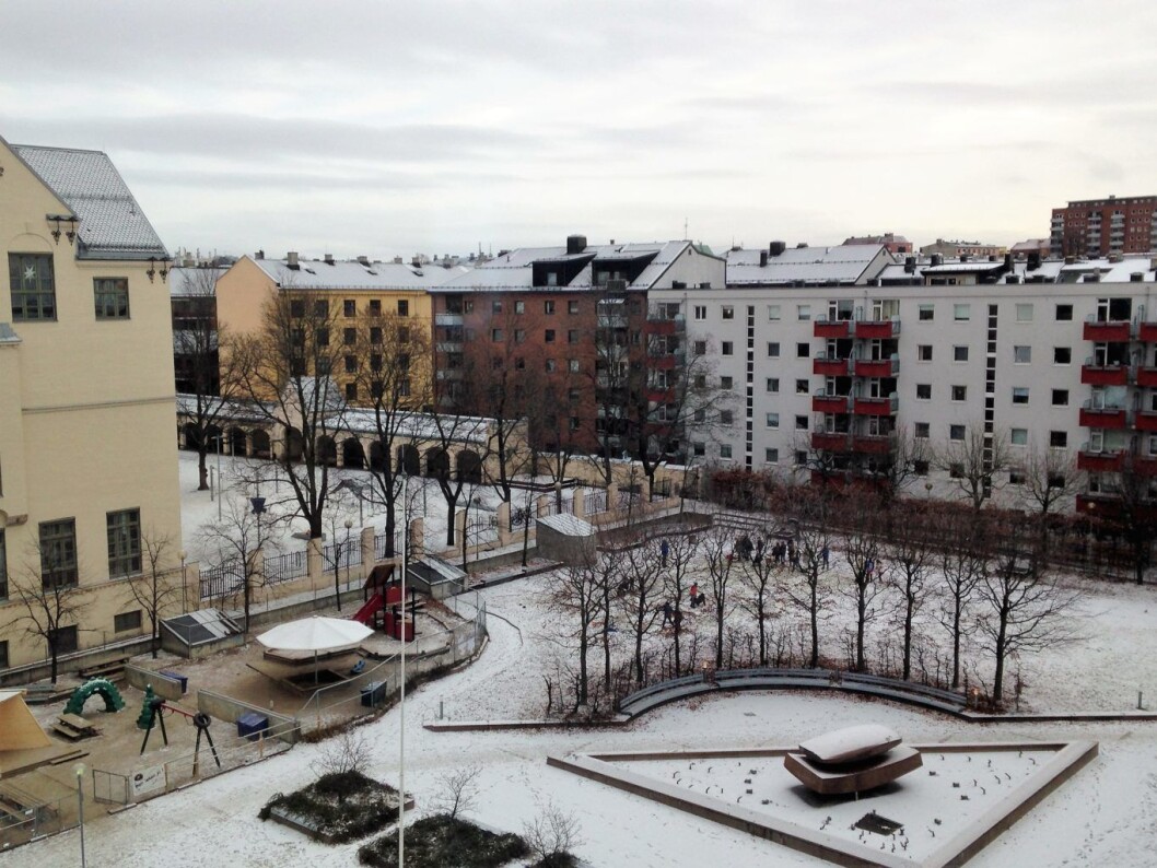 Majorstua skole til venstre. Her slipper skolebarn og naboer å få et høyhus på 14 etasjer. Foto: Hana Alm Majorstua skole til venstre. Her slipper skolebarn og naboer å få et høyhus på 14 etasjer. Foto: Hana Alm