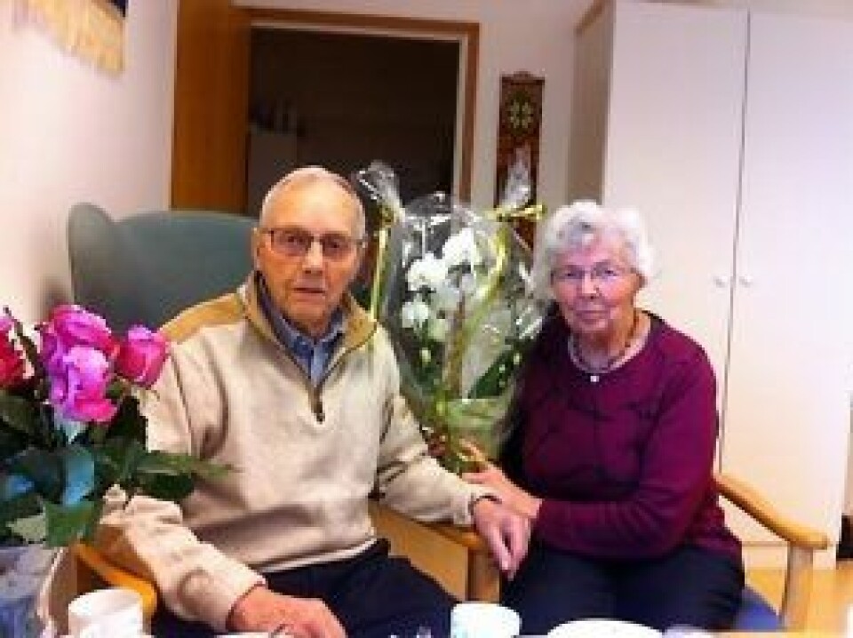 Her feirer Karl Petter og Liv Sæby krondiamantbryllup (65 års ekteskap!) i april 2015. Han var her 92 år gammel, og døde den høsten. Foto: Privat