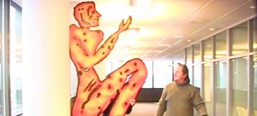 Ragnar tegner med ild. Vi følger hans utsmykning av Postgirobygget Ragnar tegner med ild. Vi følger hans utsmykning av Postgirobygget