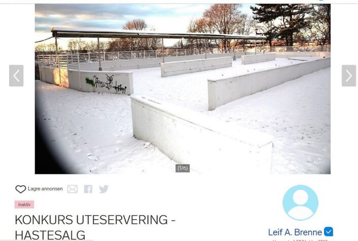 Slik så auksjonsoppslaget på Finn.no ut. Skjermdump fra annonsen Slik så auksjonsoppslaget på Finn.no ut. Skjermdump fra annonsen