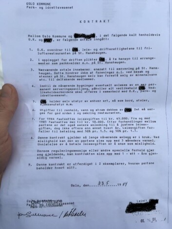 Slik ser livsløpskontrakten Oslo kommune inngikk i 1984 med leietager ved uteserveringen på St. Hanshaugen. Slik ser livsløpskontrakten Oslo kommune inngikk i 1984 med leietager ved uteserveringen på St. Hanshaugen.