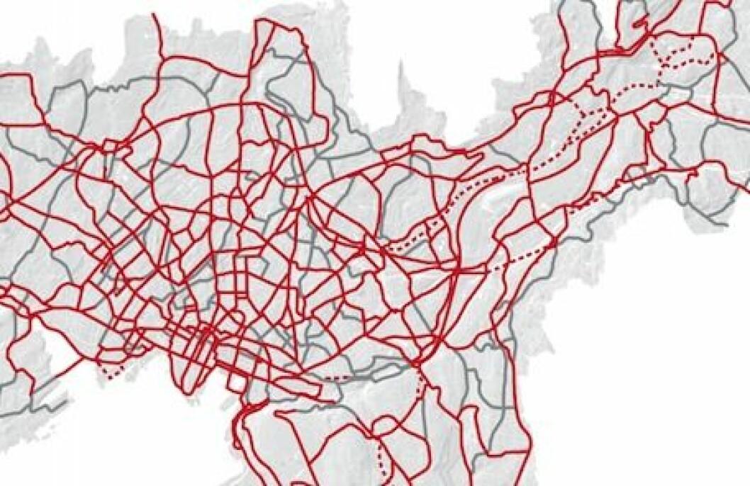 Deler av det planlagte sykkelveinettet i Oslo. Se kart over hele lengre ned i saken. Illustrasjon: Oslo kommune