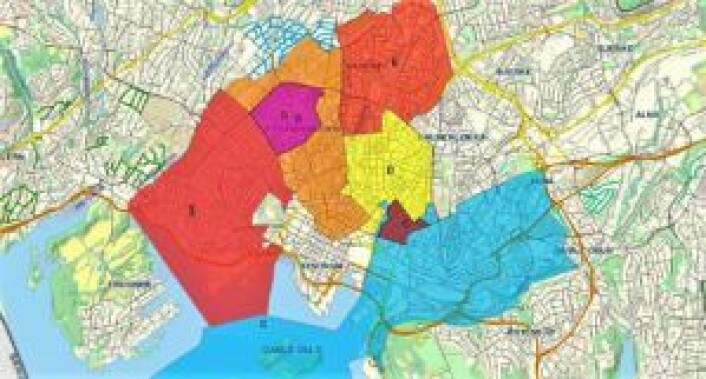 Kart over områdene med beboerparkering i Oslo. Bydel Gamle Oslo er den store blå sonen til høyre. Kart over områdene med beboerparkering i Oslo. Bydel Gamle Oslo er den store blå sonen til høyre.