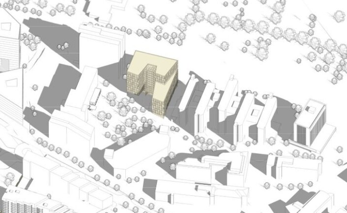 Tegning fra planforslaget. Illustrasjon: Lund + Slaatto Arkitekter AS for Entra Eiendom AS Tegning fra planforslaget. Illustrasjon: Lund + Slaatto Arkitekter AS for Entra Eiendom AS