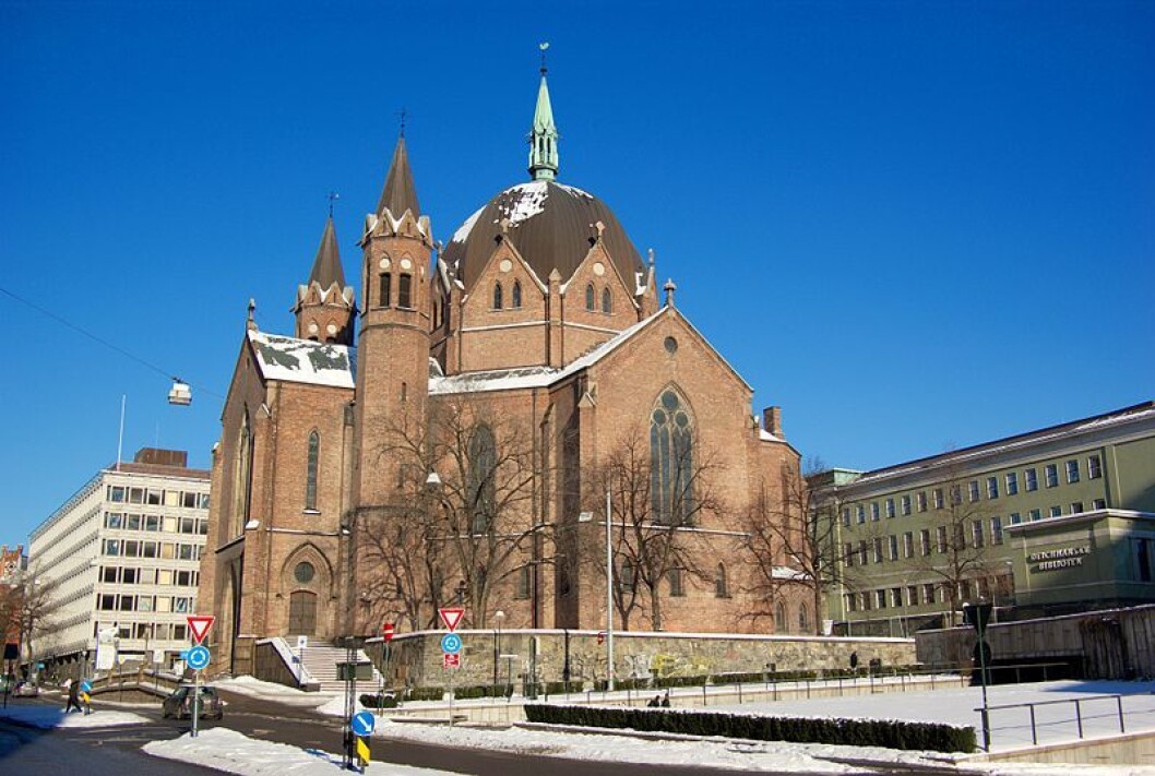 Trefoldighetskirken var siste stopp på vandregudstjenesten. Foto: Bjørn Erik Pedersen / Wikimedia Commons Trefoldighetskirken var siste stopp på vandregudstjenesten. Foto: Bjørn Erik Pedersen / Wikimedia Commons