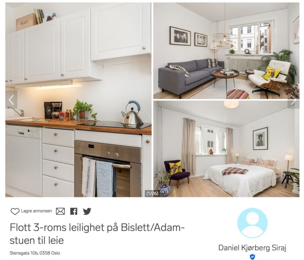 Tilbudet av utleieboliger er større enn etterspørselen. Daniel Sirajs bolig lå to måneder på Finn. Skjermdump, finn.no. Tilbudet av utleieboliger er større enn etterspørselen. Daniel Sirajs bolig lå to måneder på Finn. Skjermdump, finn.no.