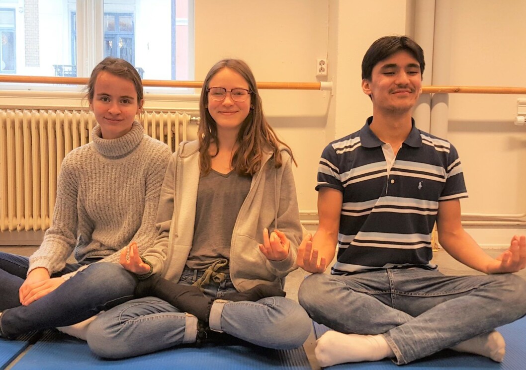 Kathrine Ottesen (17), Simona Casteel (17) og Hamid Sharifi (19) finner roen foran kamera, rett før Ladestasjon for unge på Hartvig Nissen videregående skole i går. Foto: Tarjei Kidd Olsen Kathrine Ottesen (17), Simona Casteel (17) og Hamid Sharifi (19) finner roen foran kamera, rett før Ladestasjon for unge på Hartvig Nissen videregående skole i går. Foto: Tarjei Kidd Olsen