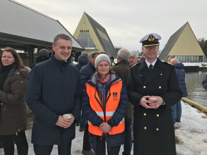 Havnedirektør i Oslo havn, Ingvar M. Mathiesen, prosjektleder Hege Berg og byråd for næring og eierskap, Kjetil Lund. Foto: Trude Thingelstad, Oslo havn Havnedirektør i Oslo havn, Ingvar M. Mathiesen, prosjektleder Hege Berg og byråd for næring og eierskap, Kjetil Lund. Foto: Trude Thingelstad, Oslo havn