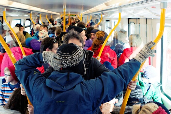 T-banen blir overfylt hvis det blir storstreik og bussene står på mandag. Foto: Charlotte Sverdrup/Ruter T-banen blir overfylt hvis det blir storstreik og bussene står på mandag. Foto: Charlotte Sverdrup/Ruter