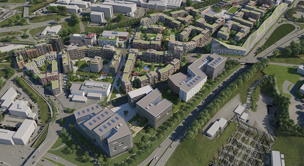Slik vil Construction city i Hovinbyen se ut i 2023. Illustrasjon: OBOS/AF gruppen Slik vil Construction city i Hovinbyen se ut i 2023. Illustrasjon: OBOS/AF gruppen